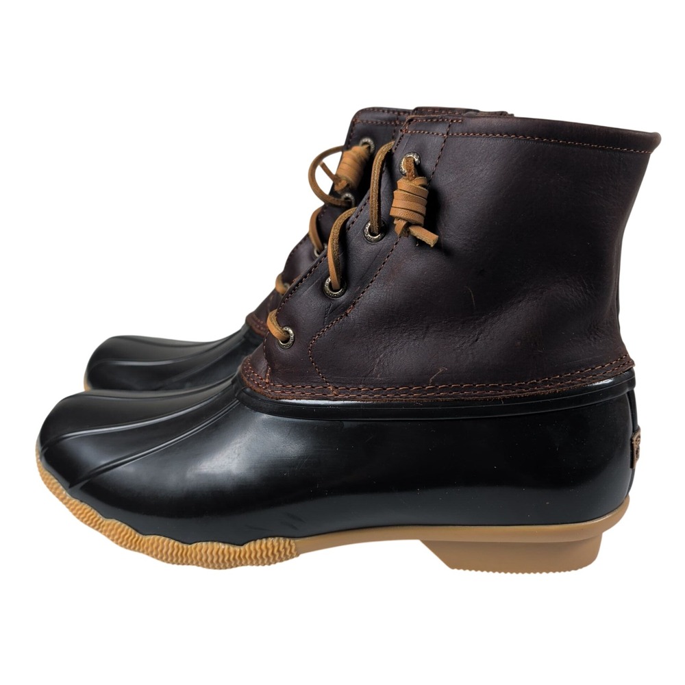 Sperry Womens 5.5 (Youth 4) Saltwater Duck Boots Brown Black Leather Waterproof